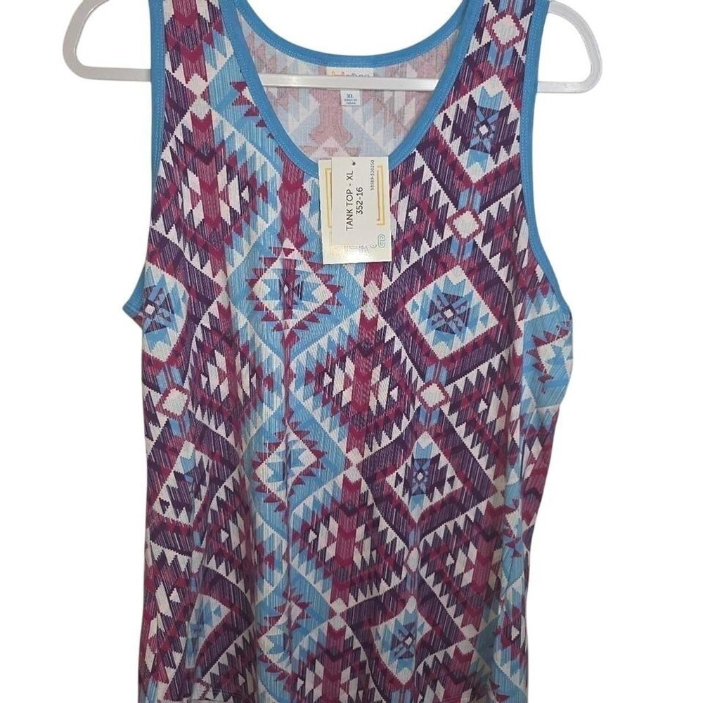 LuLaRoe Tank Top XL NWT Geometric Tribal Print Purple Blue Sleeveless Scoop Neck